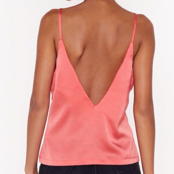Nasty Gal V You Never Satin Cami Coral Pink Size 10 NWT - Picture 2 of 12